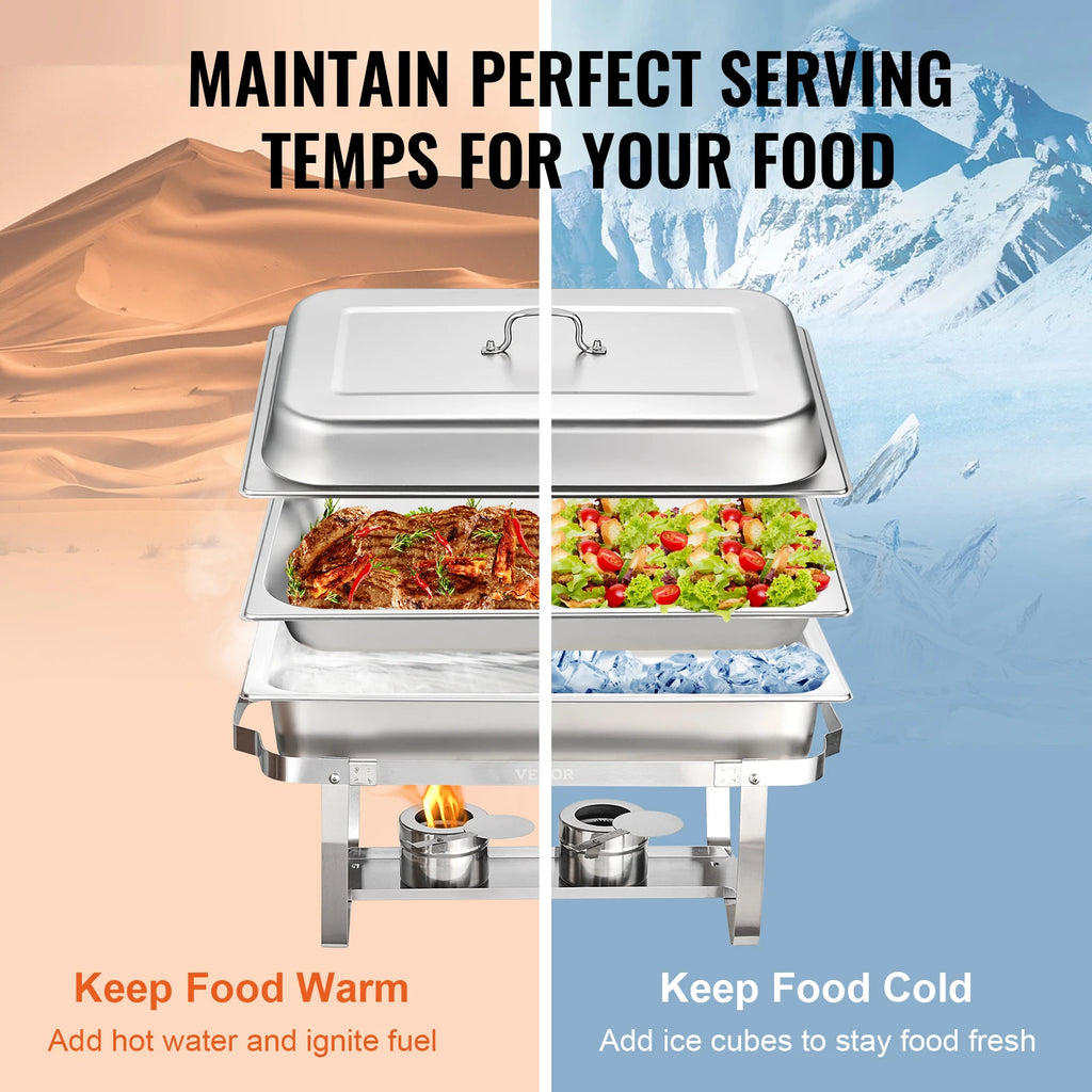 8QT Rectangle Chafing Dish 2/4/6 Packs W/Full Size Pans