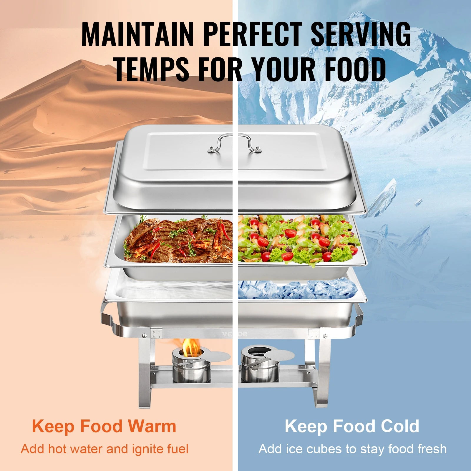 8QT Rectangle Chafing Dish 2/4/6 Packs W/Full Size Pans