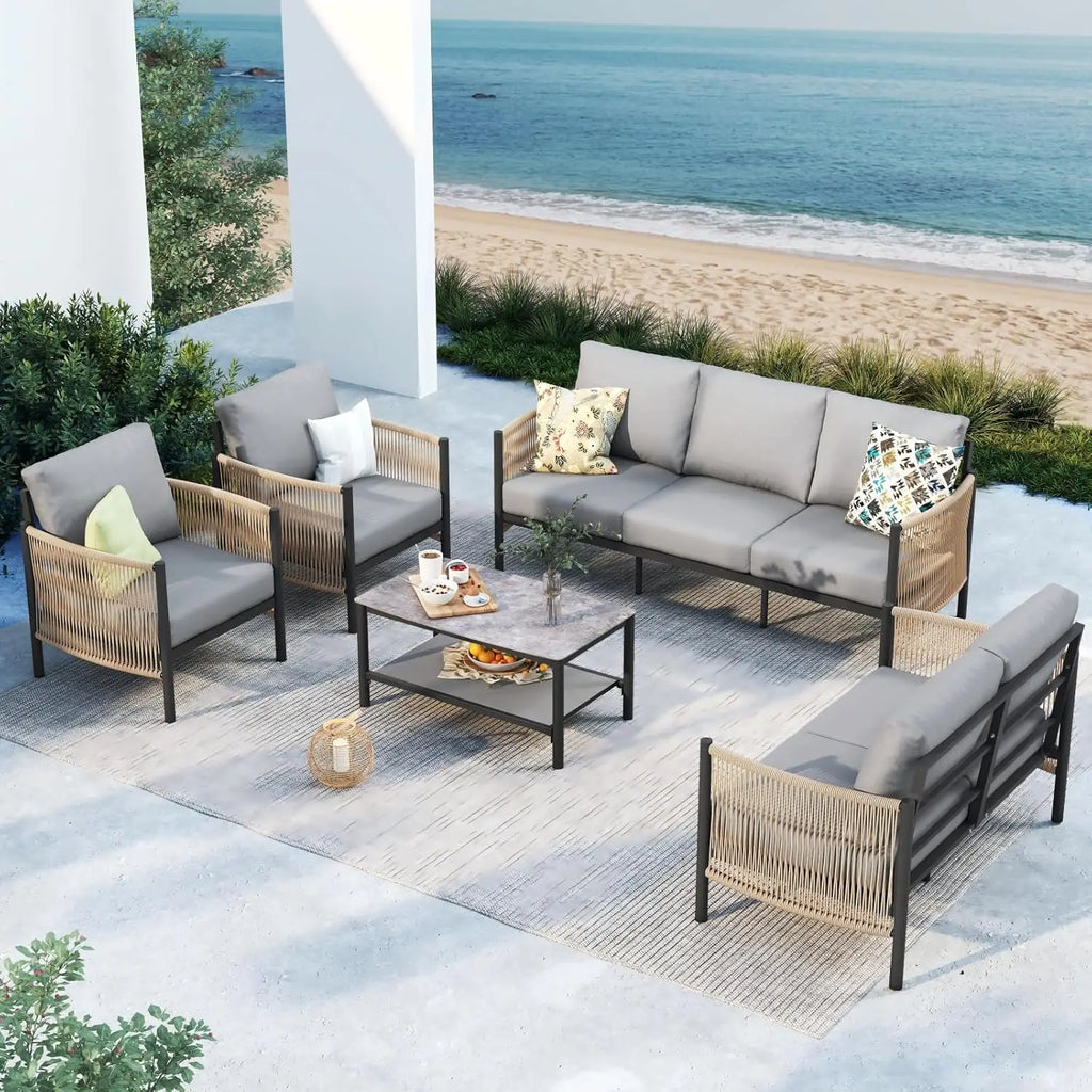 Aluminum Patio Set, HDPE Rope 5-Piece