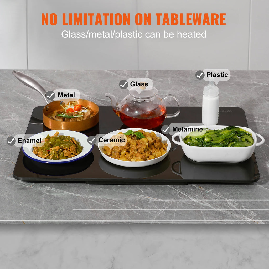 Warming Tray 16.5"x 23.6"/11" Portable Tempered Glass