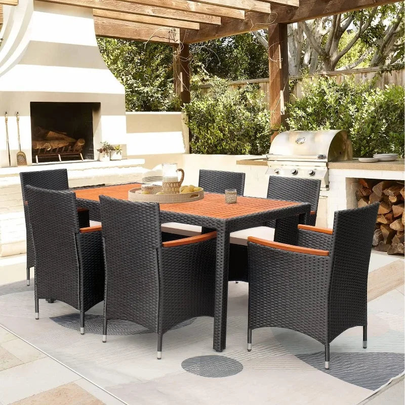 7 Piece Patio Set Acacia Wood Table