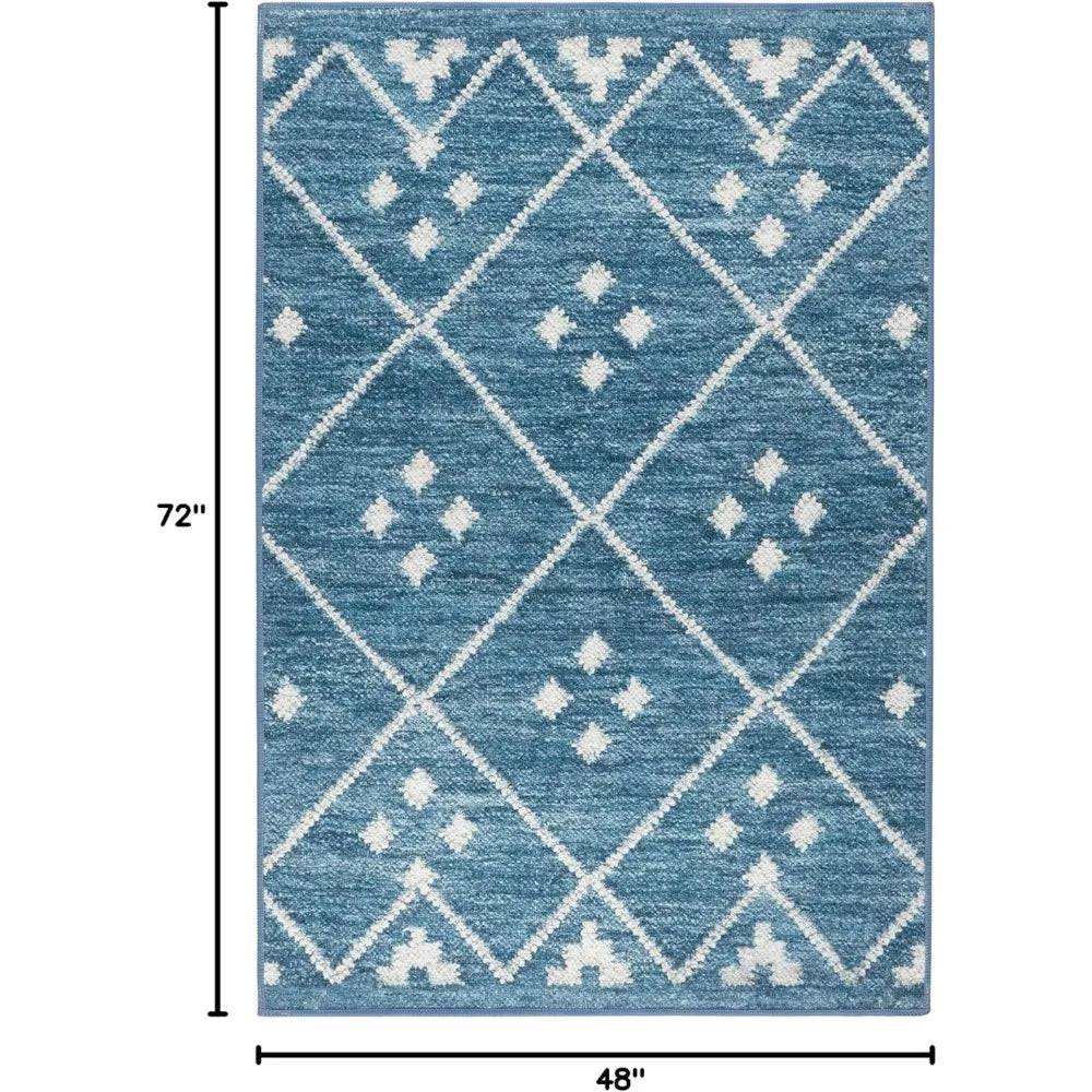4x6 Washable Indigo Diamond