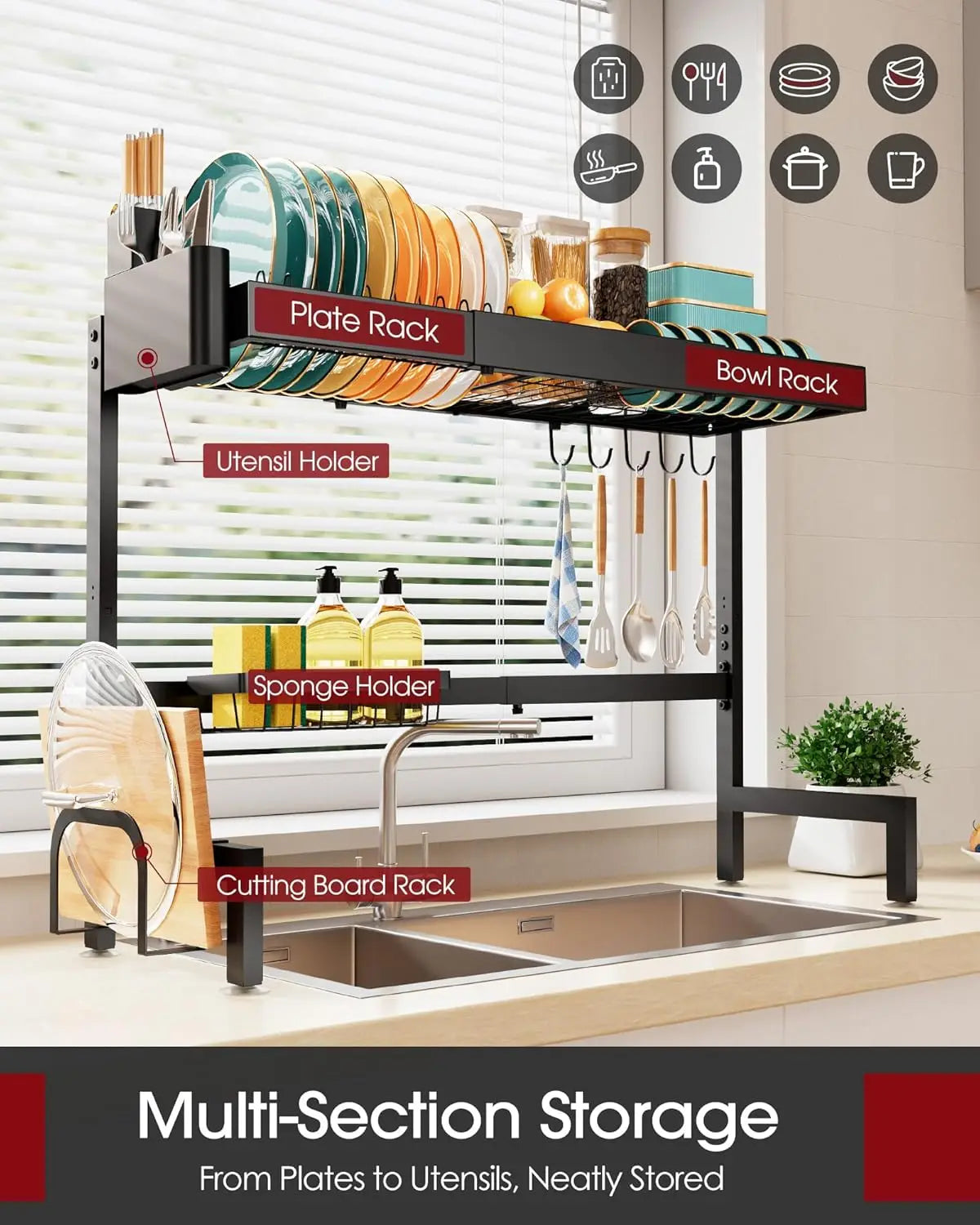 Over the Sink Dish Rack, Expandable 2-Tier