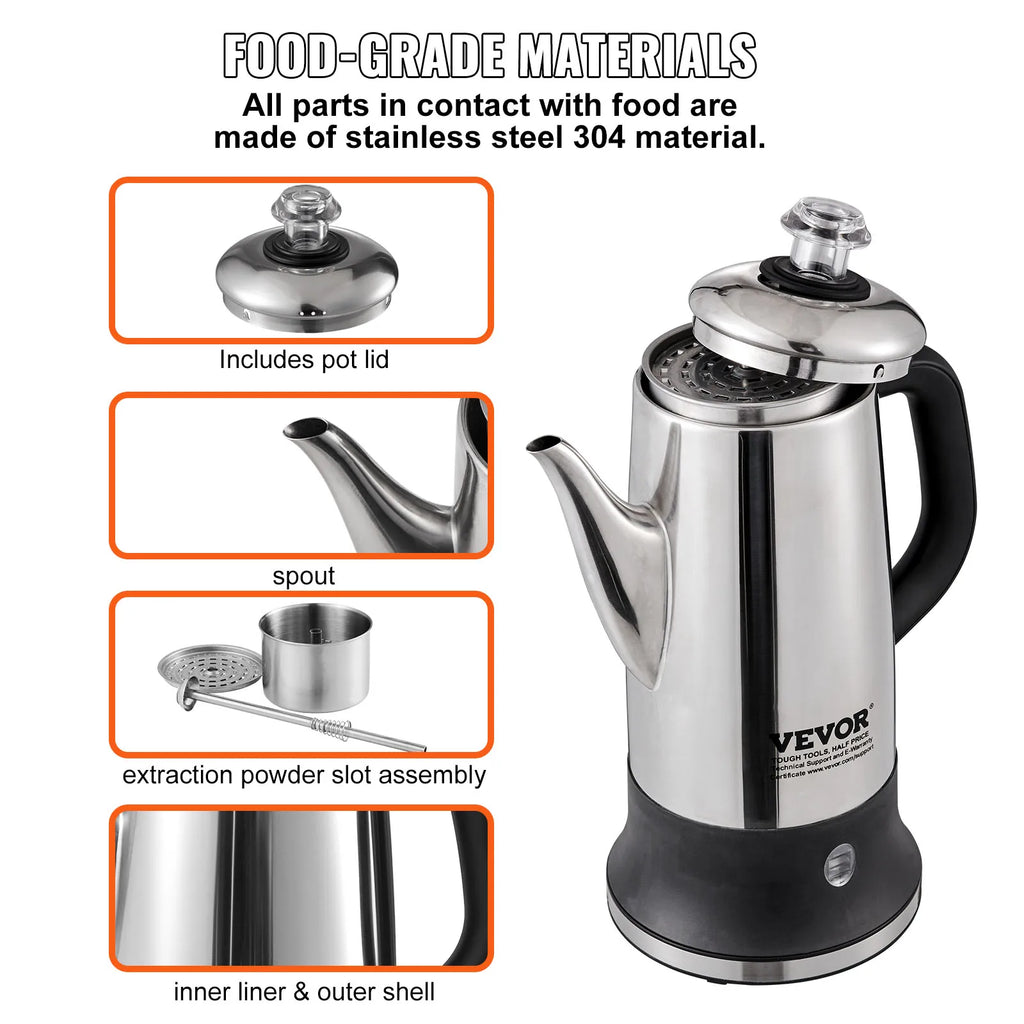 12-Cup Electric Percolator Coffee Pot 304 Stainless