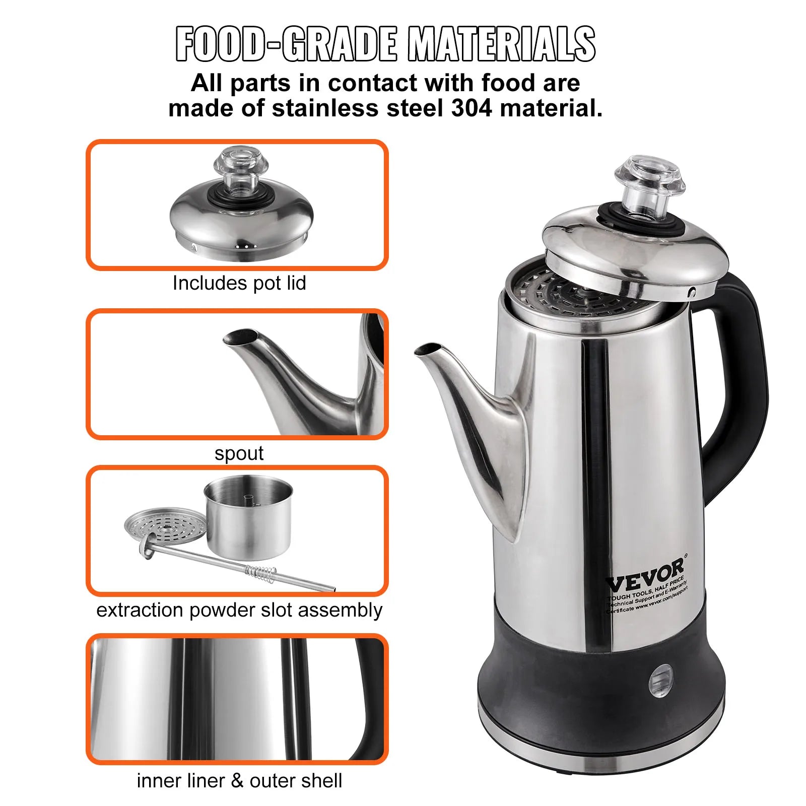 12-Cup Electric Percolator Coffee Pot 304 Stainless