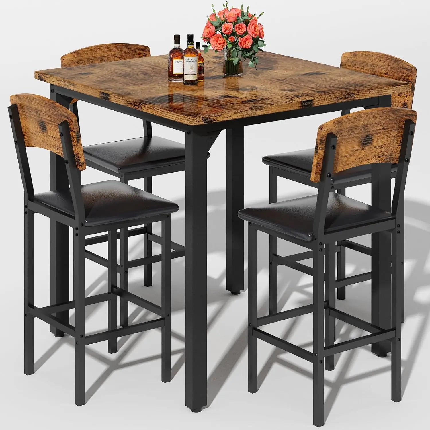35.43" Counter Height Set Marble/4 Upholstered Bar Stools