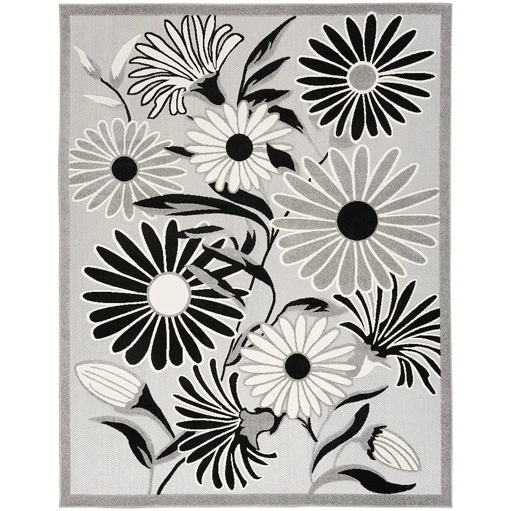 5'3"x7'5" Aloha Indoor/Outdoor Black/White
