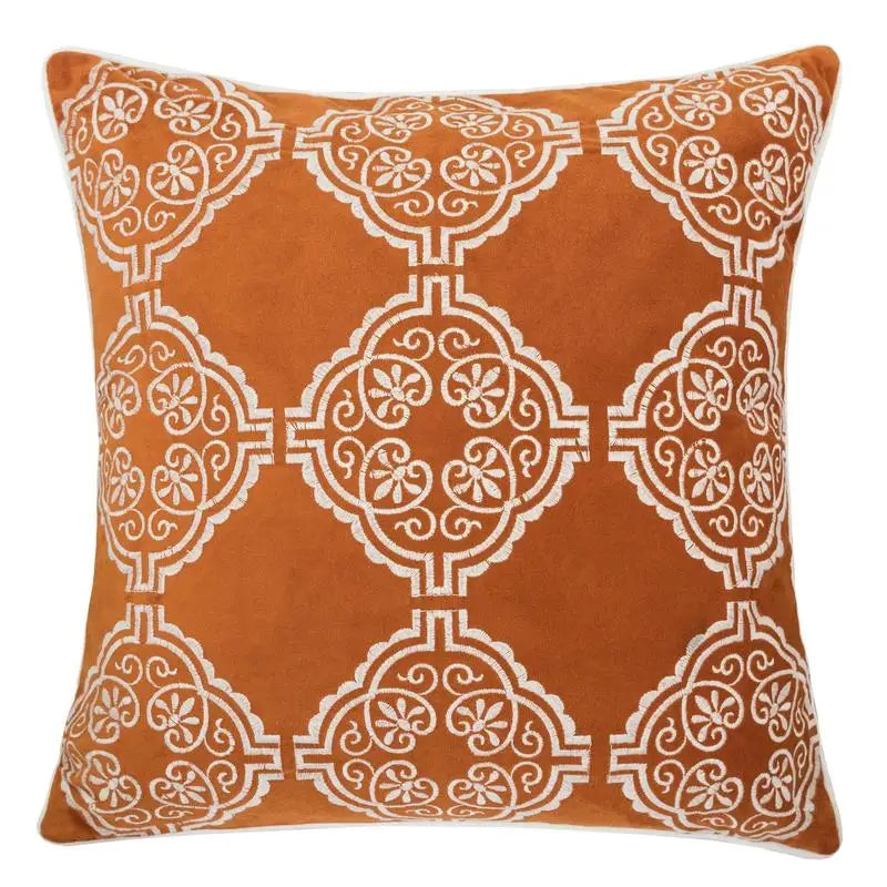 Burnt Orange Damask Embroidered Pillow