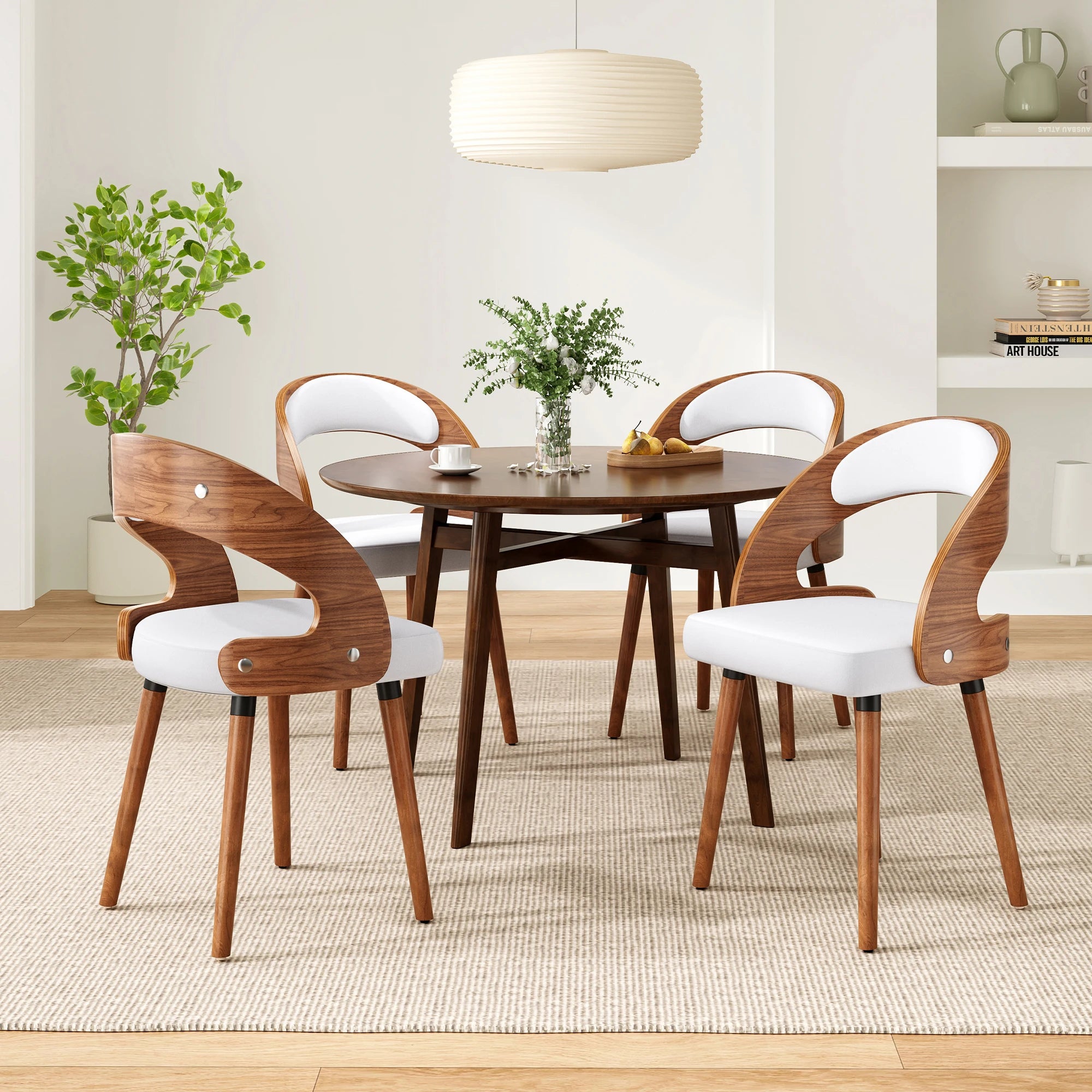 2 Wood Modern Upholstered Curved Backrest