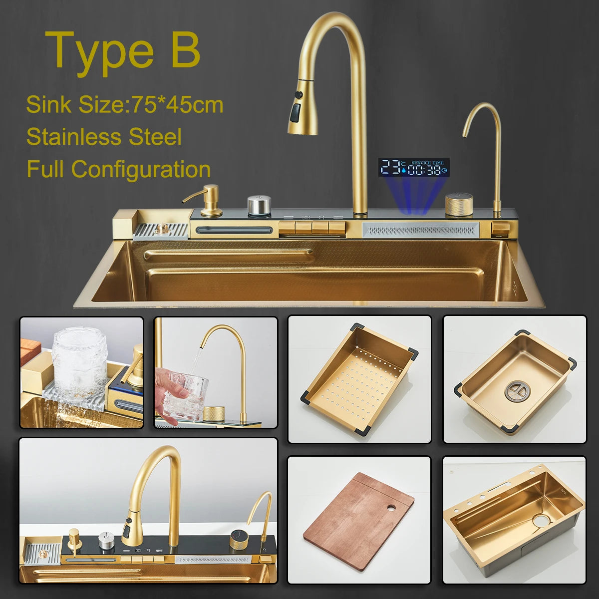 White Stainless Waterfall Digital Display Faucet
