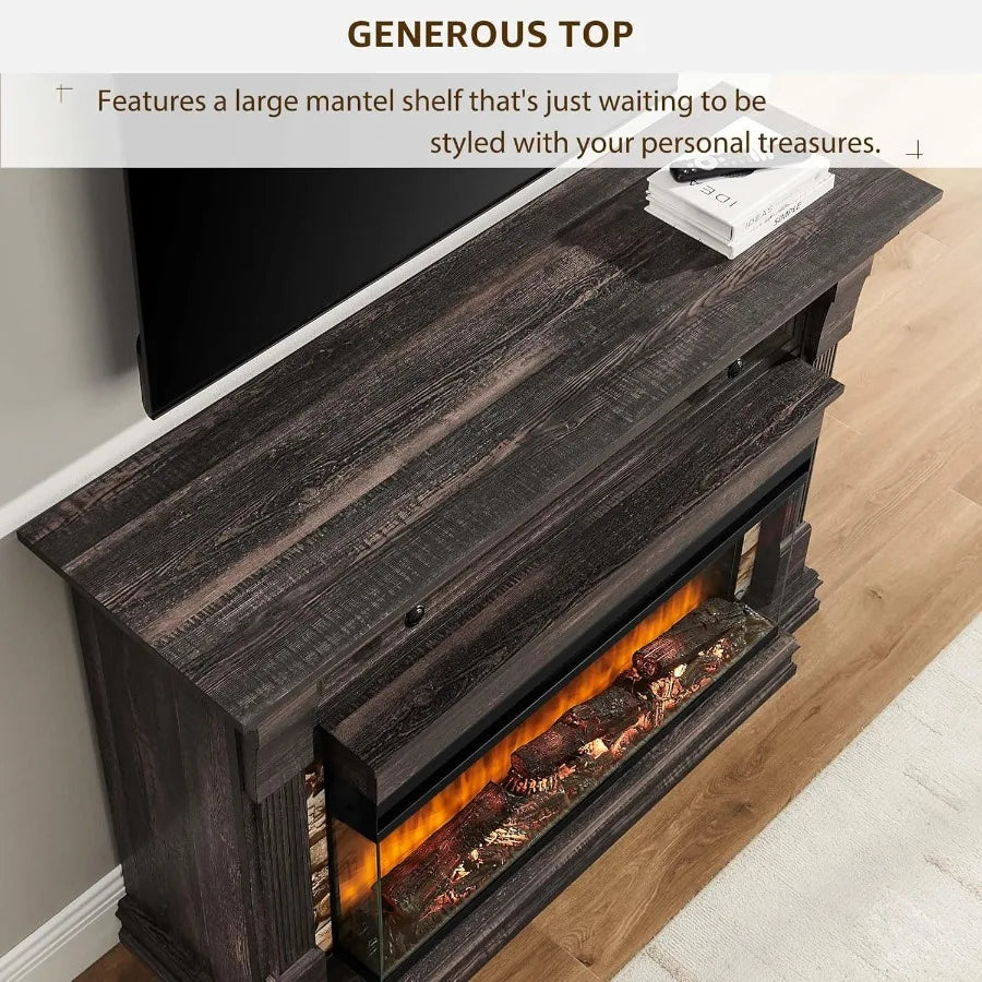 52" Electric Fireplace Mantel TV Stand 3-sided