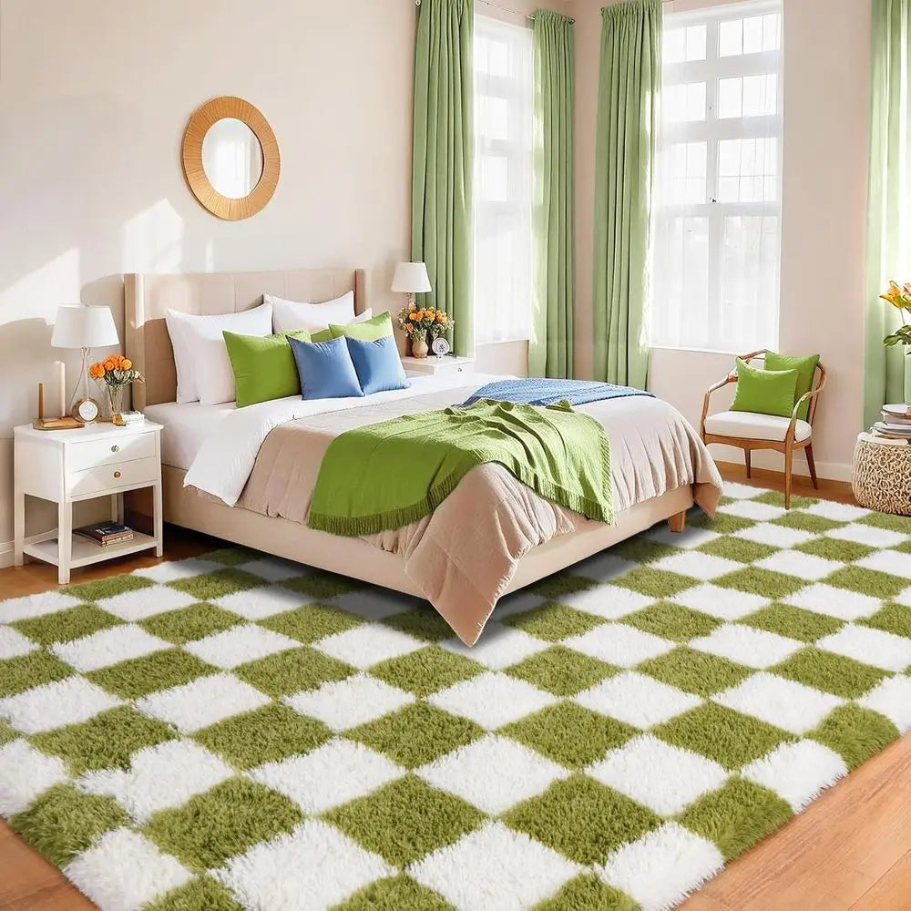 6x9 Modern Grass Green/White Shag