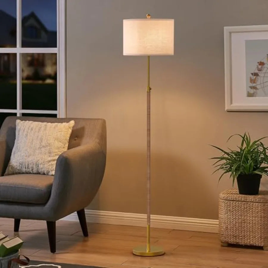 70" Gold Boho Rattan Lamp