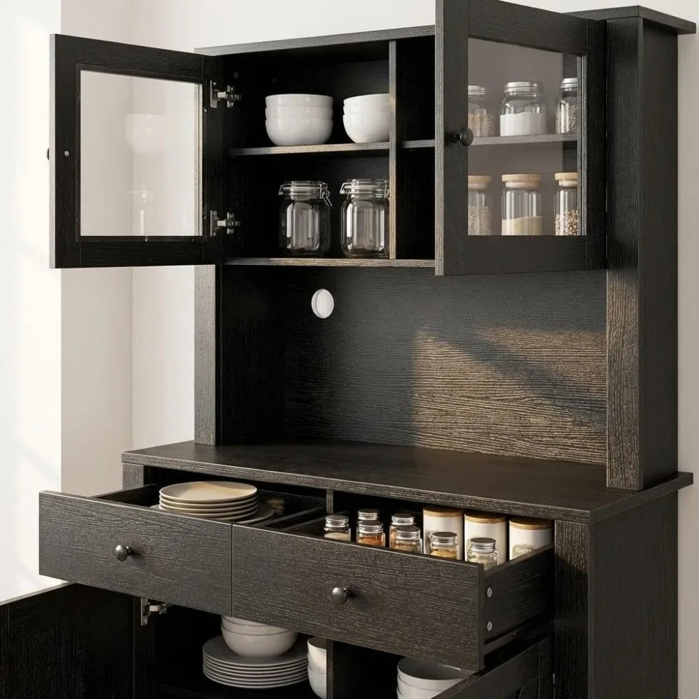 63" Pantry Cabinet, MW Stand, Adjustable Shelves, Drawers