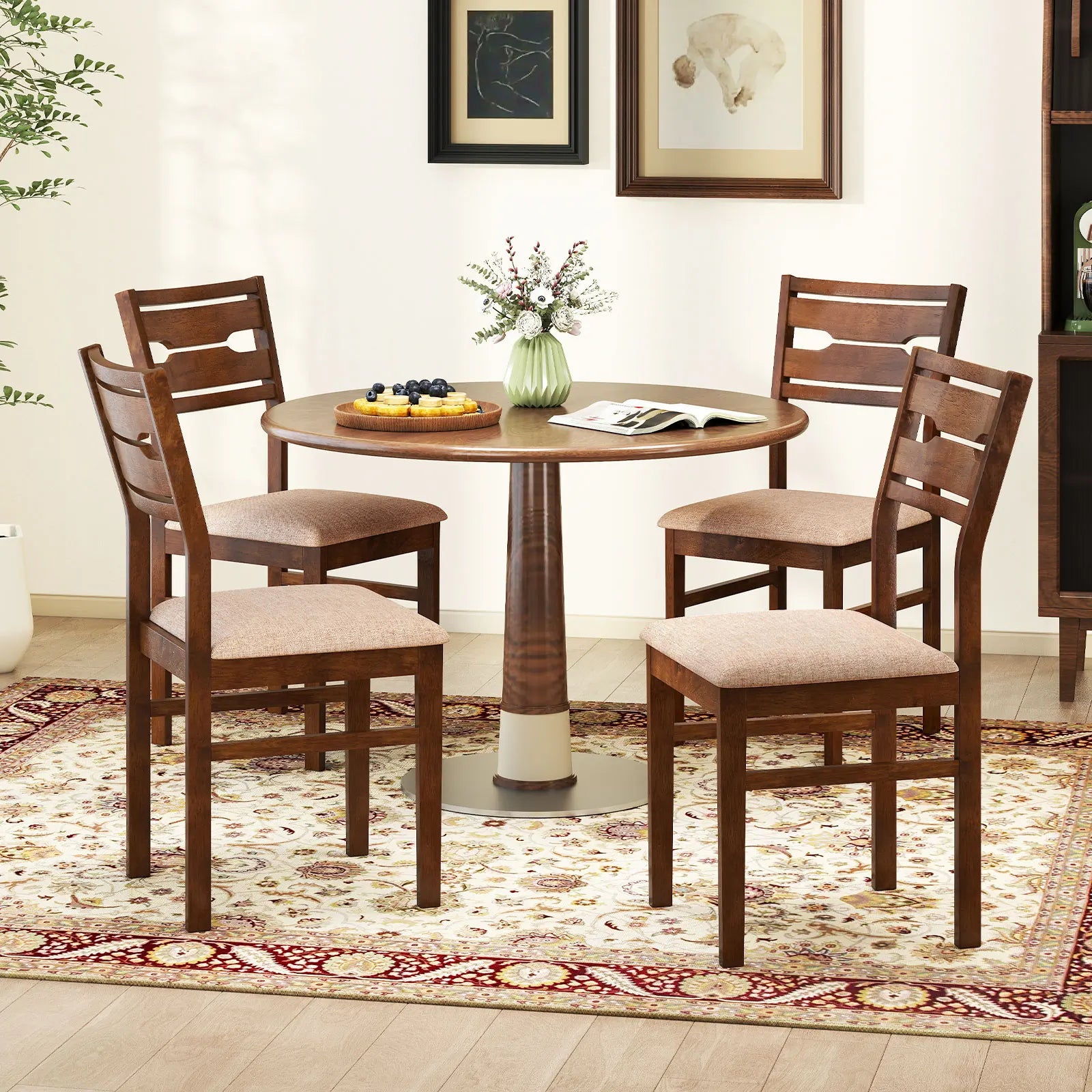 2 Rubber Wood Frame, Padded Seat