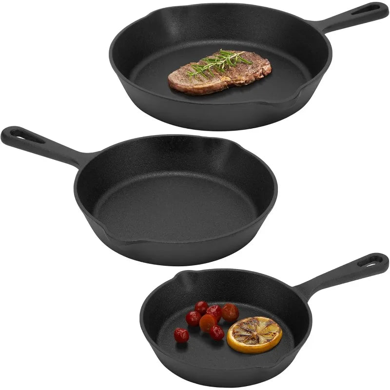 3pcs Cast Iron Skillet Set 5.9/7.8/9.8in Heavy Duty