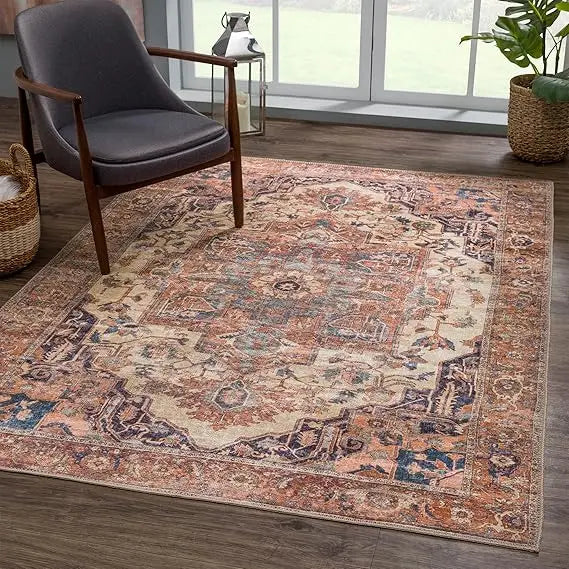 6x9 Washable Beige/Terracotta Traditional