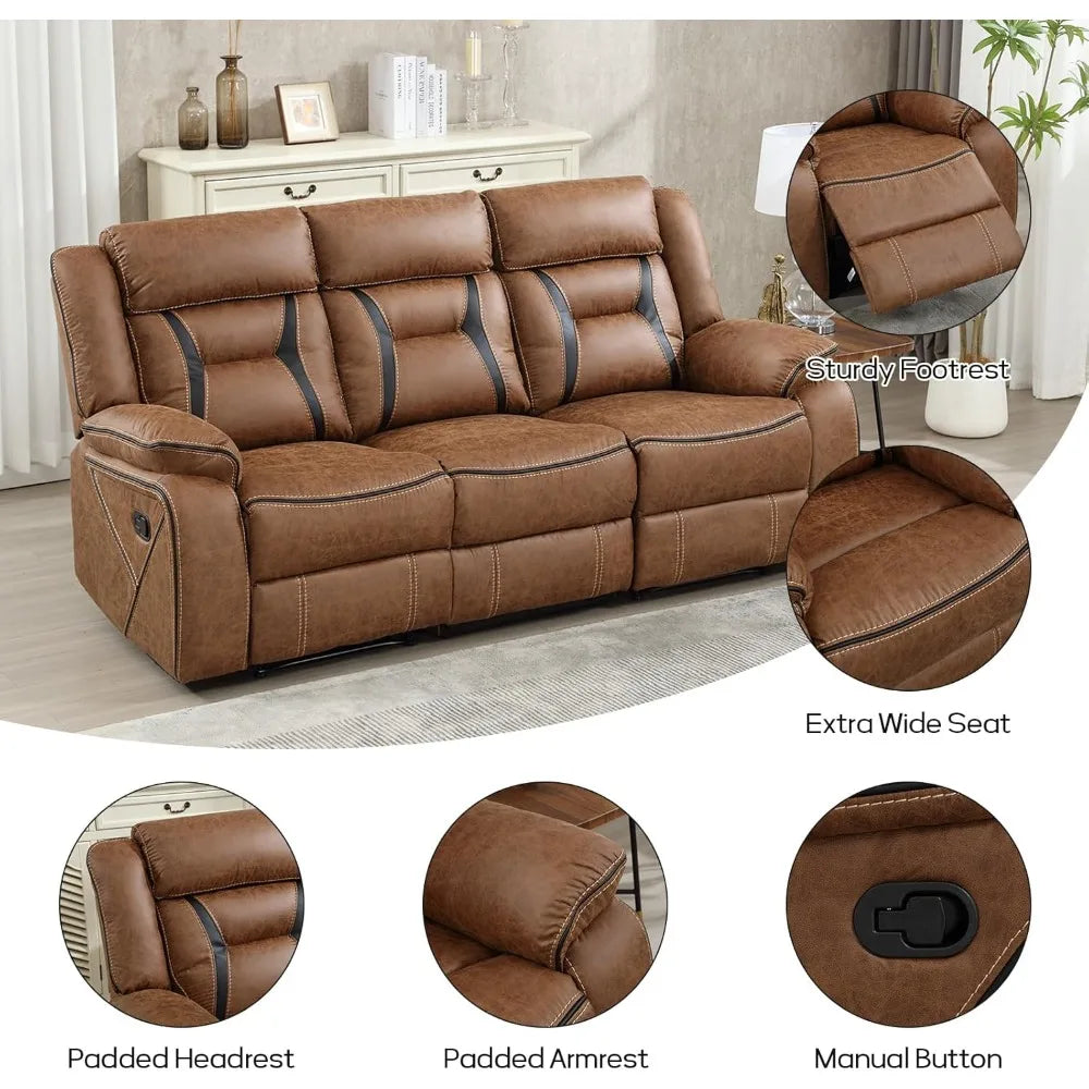 Faux Leather Manual Reclining Sofa