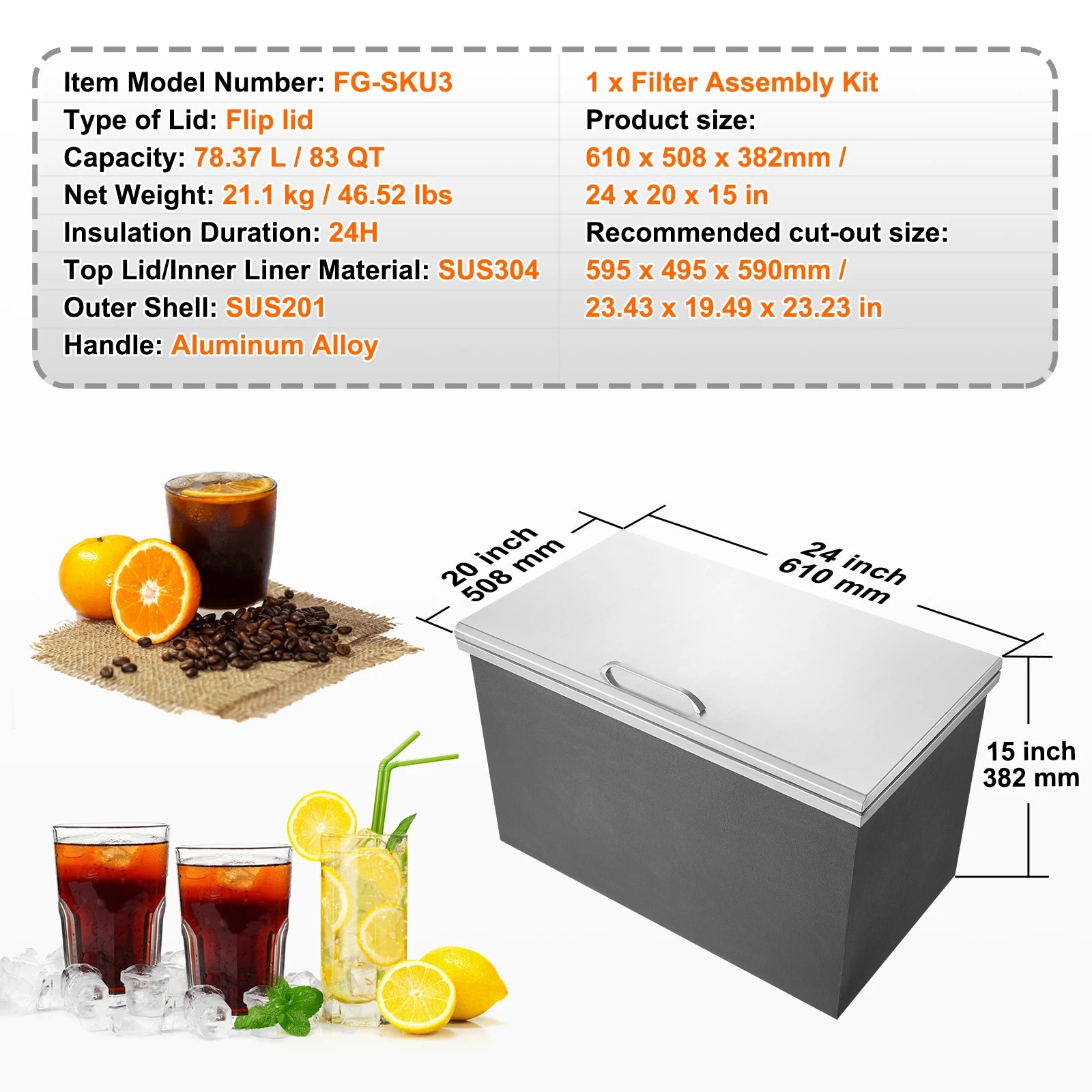 Drop in Ice Chest Stainless Commercial