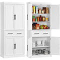72.5" T White Pantry Cabinet 4 Doors & 2 Adjustable Shelves