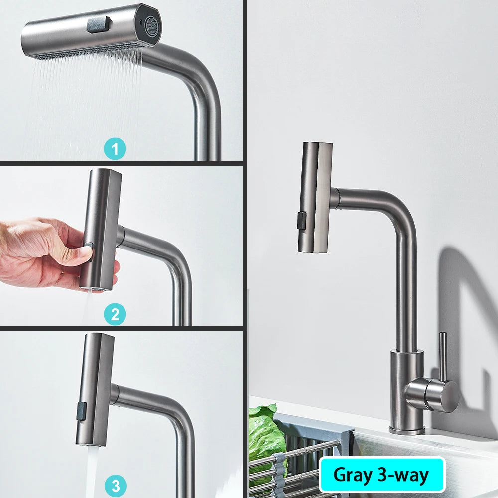 Black Pull Out Rotation Waterfall Sprayer