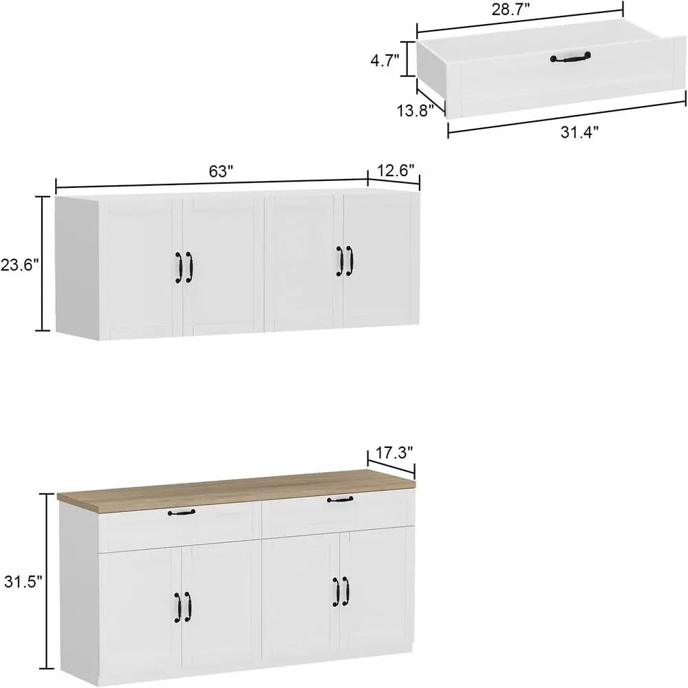 63" Wide Wall-Mounted Kitchen Pantry Cabinet