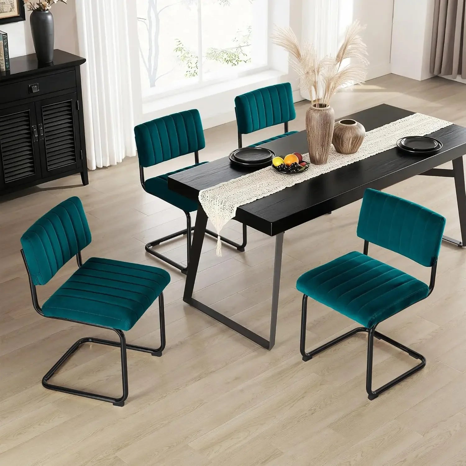 4 Mid Century Modern Green Velvet Tufted