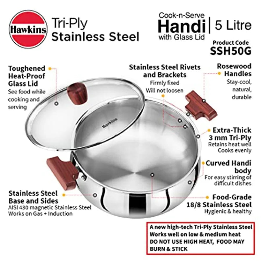 5 Litre Cook n Serve Handi Triply Stainless
