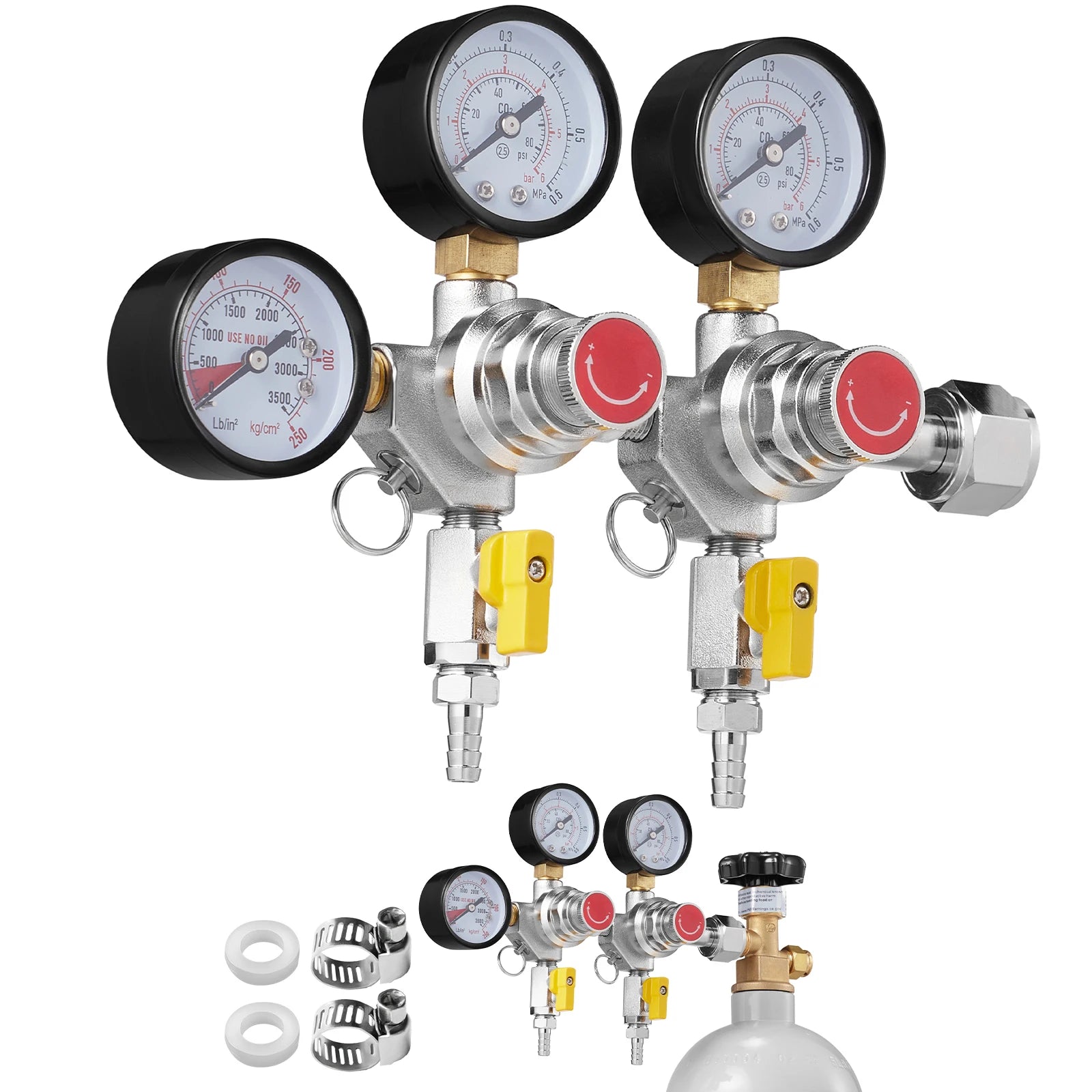CO2 Regulator Dual Triple Gauges with Check Valve
