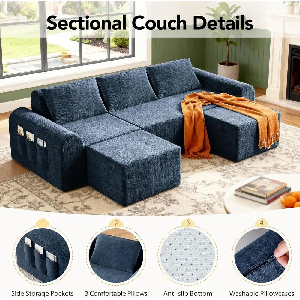 Cloud Sectional Couch 3 pillows 2 ottomans