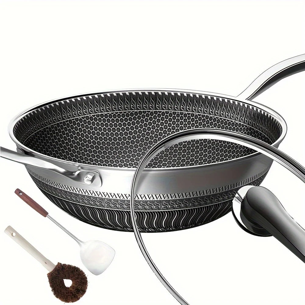 Stainless Steel Wok, 13.3 Inch Non-Stick Stir-fry