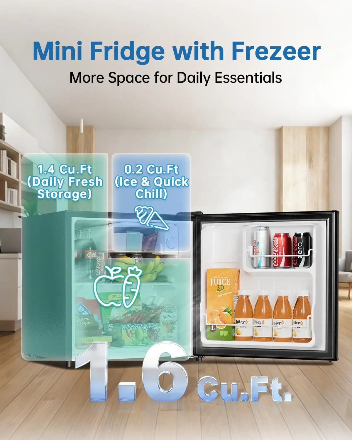 1.6 CF Ultra Quiet Mini Fridge/Freezer