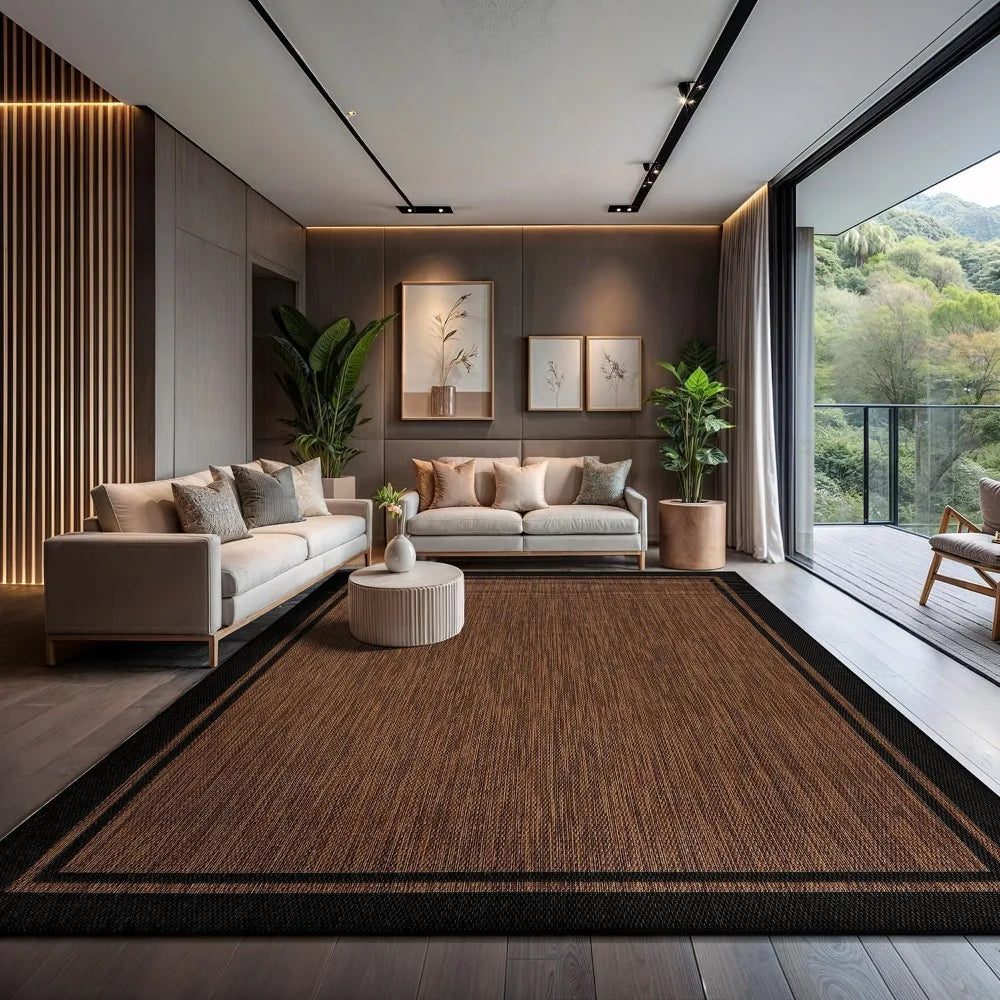 9x12 Indoor- Outdoor Bordered Nut Brown/Black
