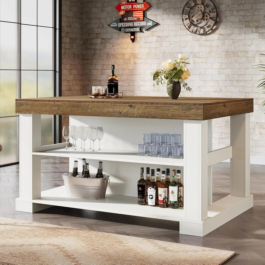 55" Counter Height Bar w/Storage Shelves