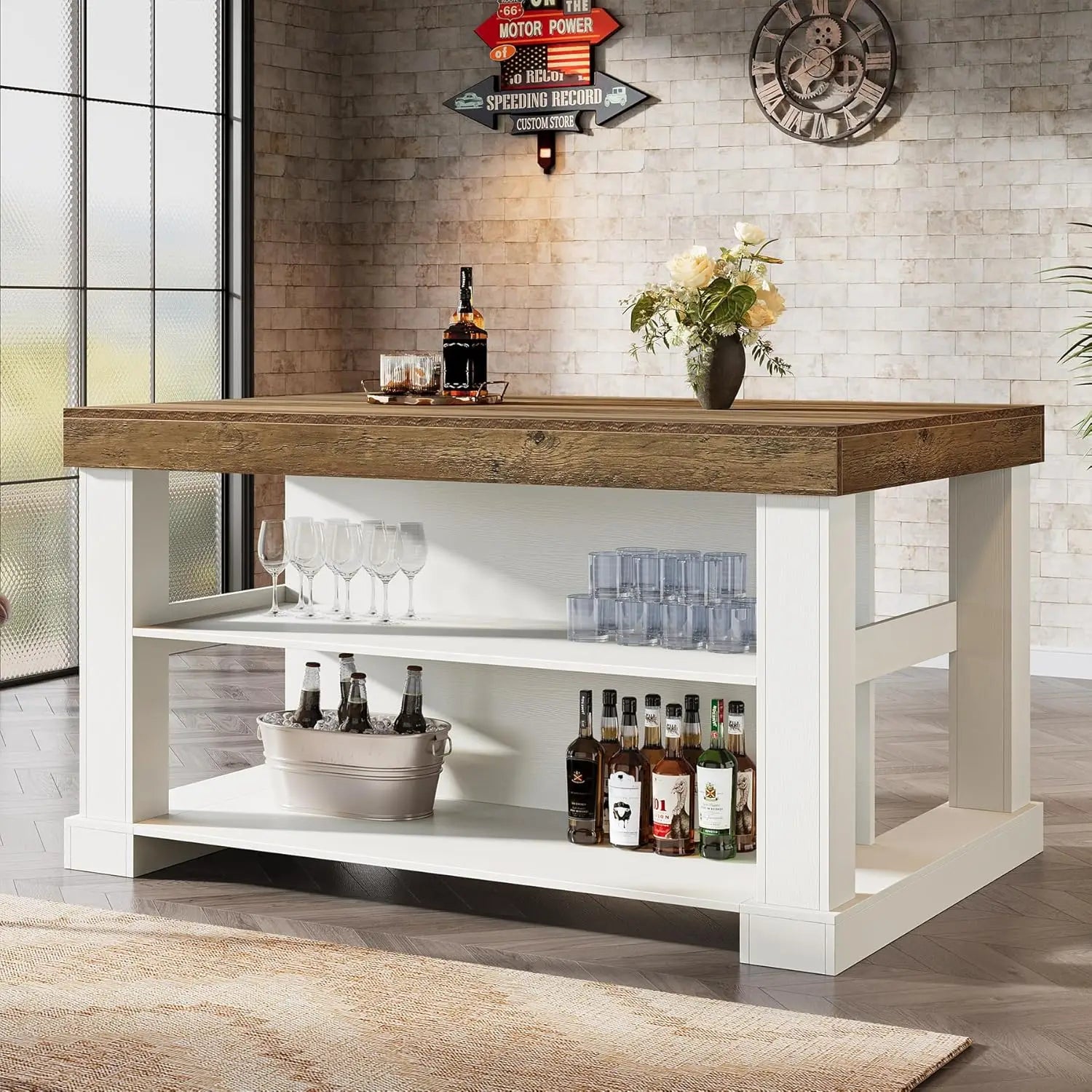 55" Counter Height Bar w/Storage Shelves