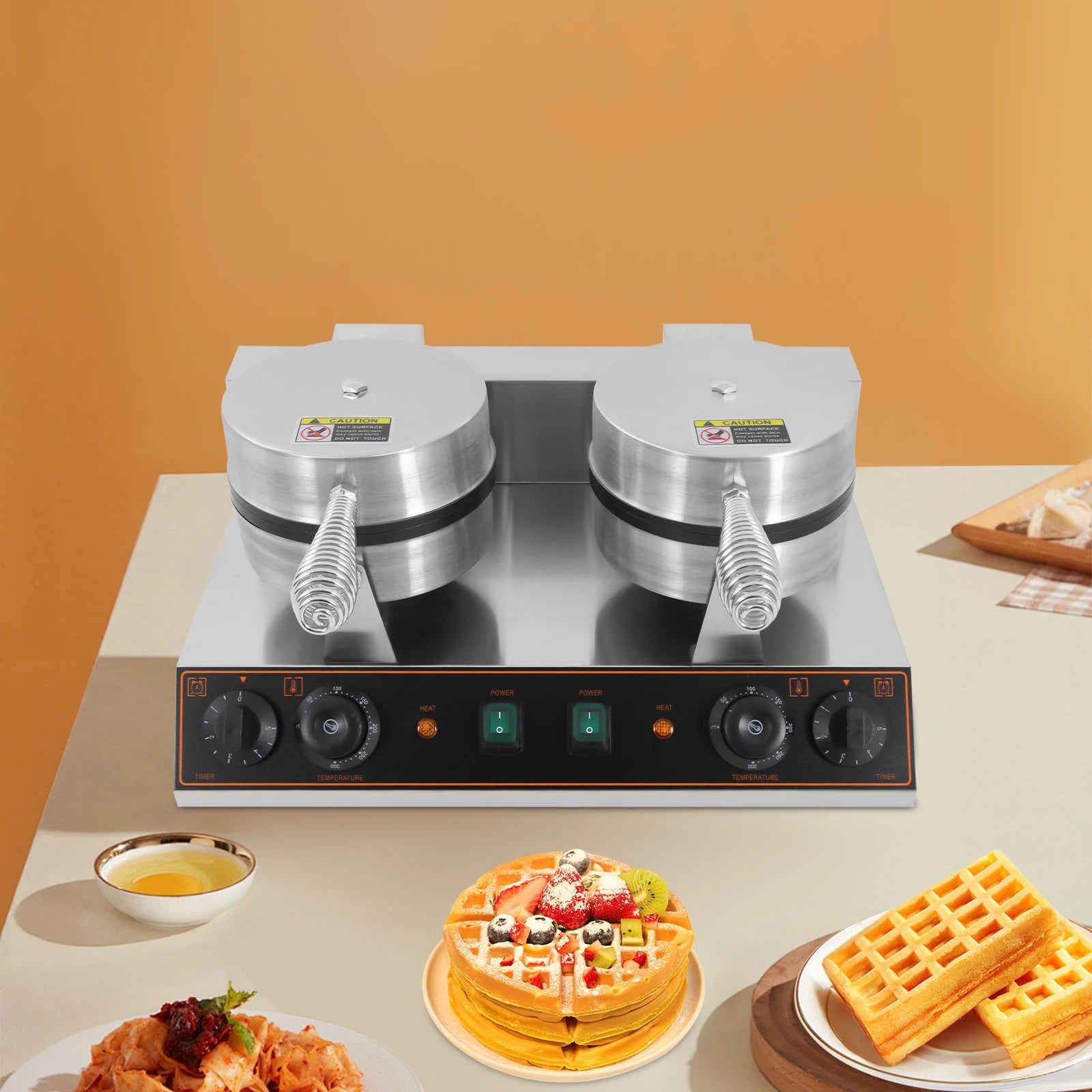 Electric Waffle Maker, Double-headed Stainless Adjustable (122-572°F)