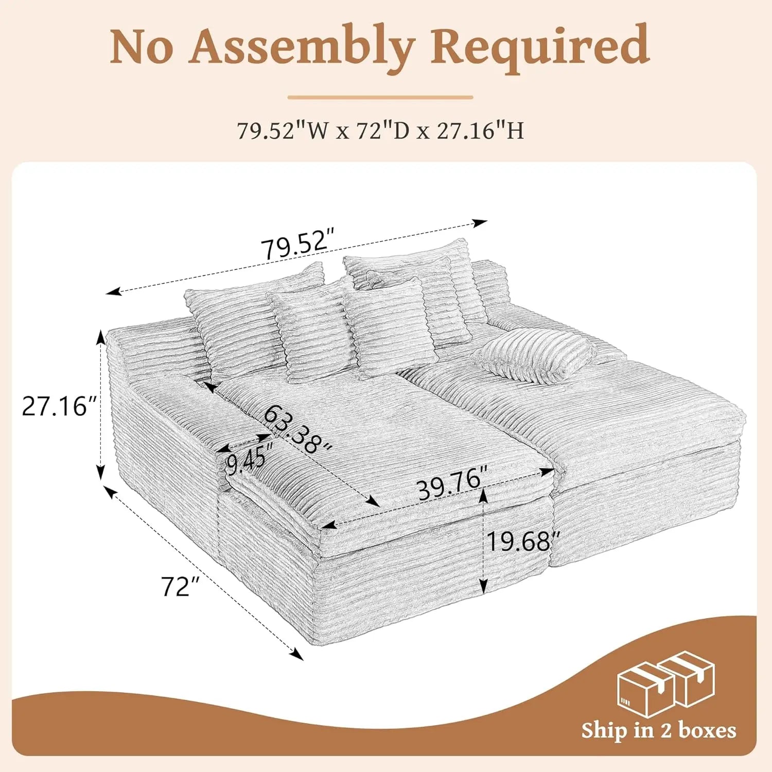 79.52" Boneless Oversized Double Chaise