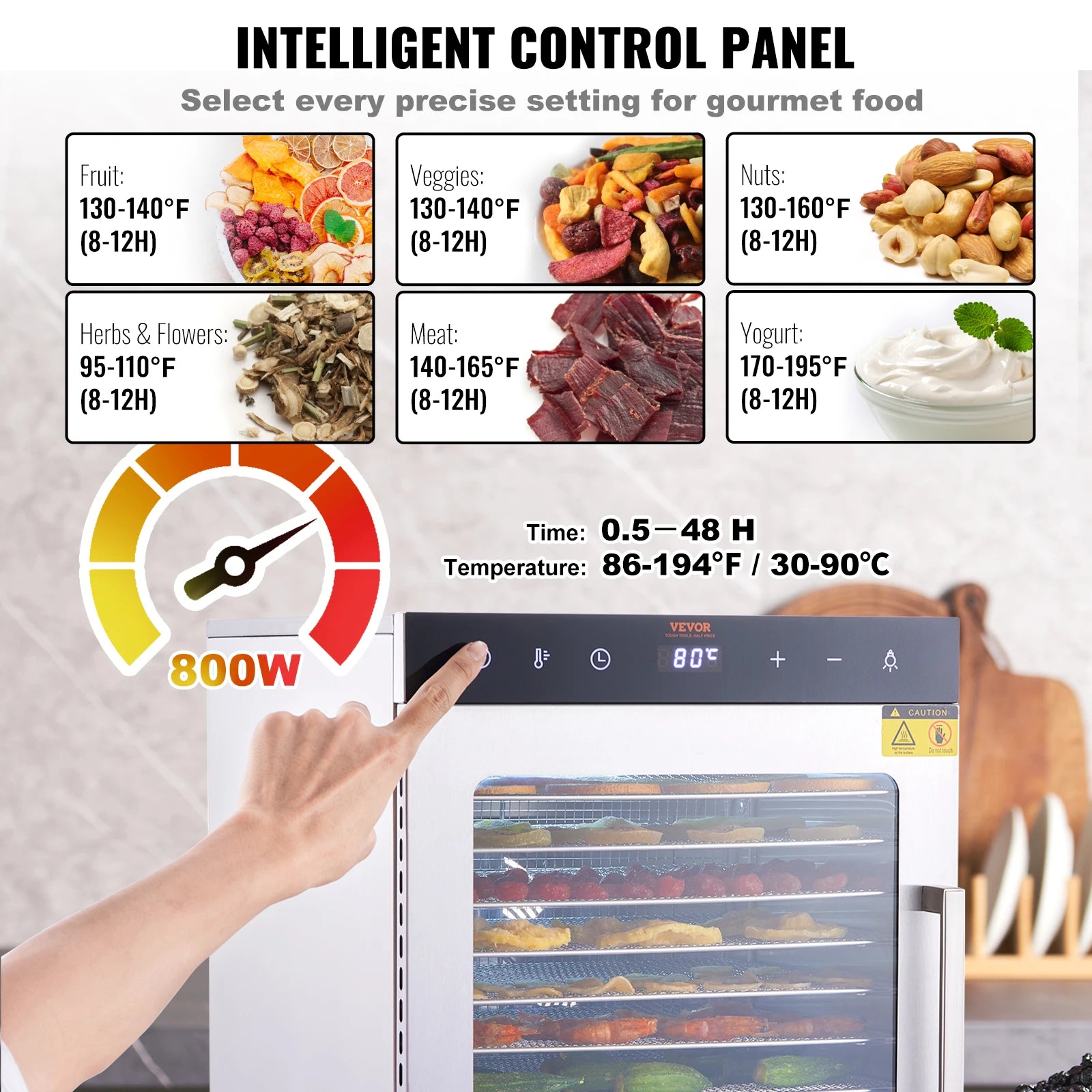 10 Tray Food Dehydrator Stainless 800W/1000W