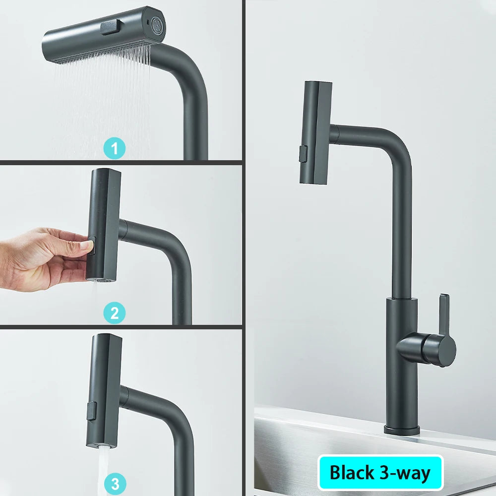 Black Pull Out Rotation Waterfall Sprayer