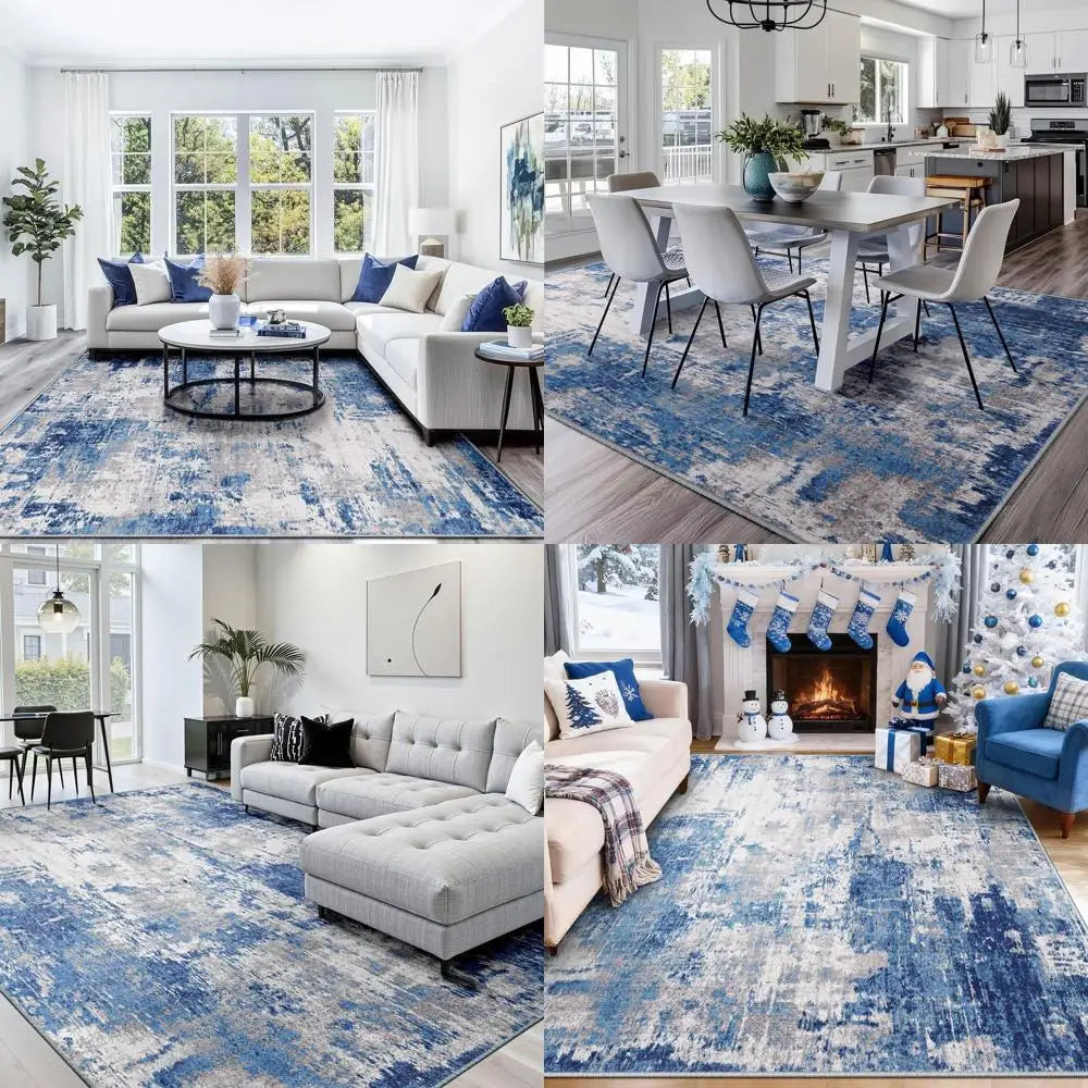 9x12 Washable Abstract Blue/Navy/Gray