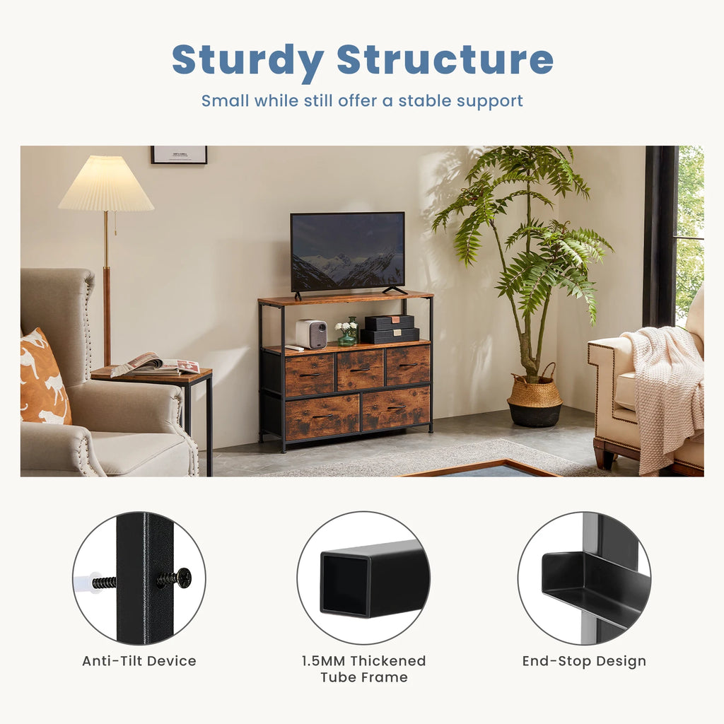 TV Stand/Dresser With 5 Fabric Drawers