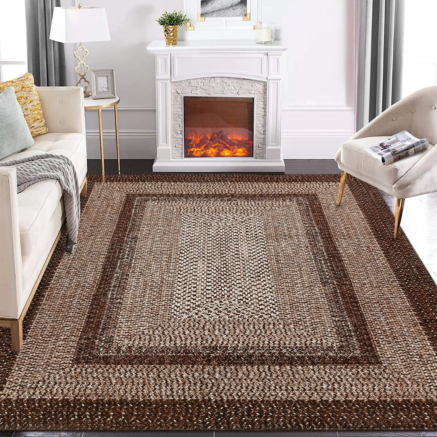 57"x52" Washable Modern Braided Print