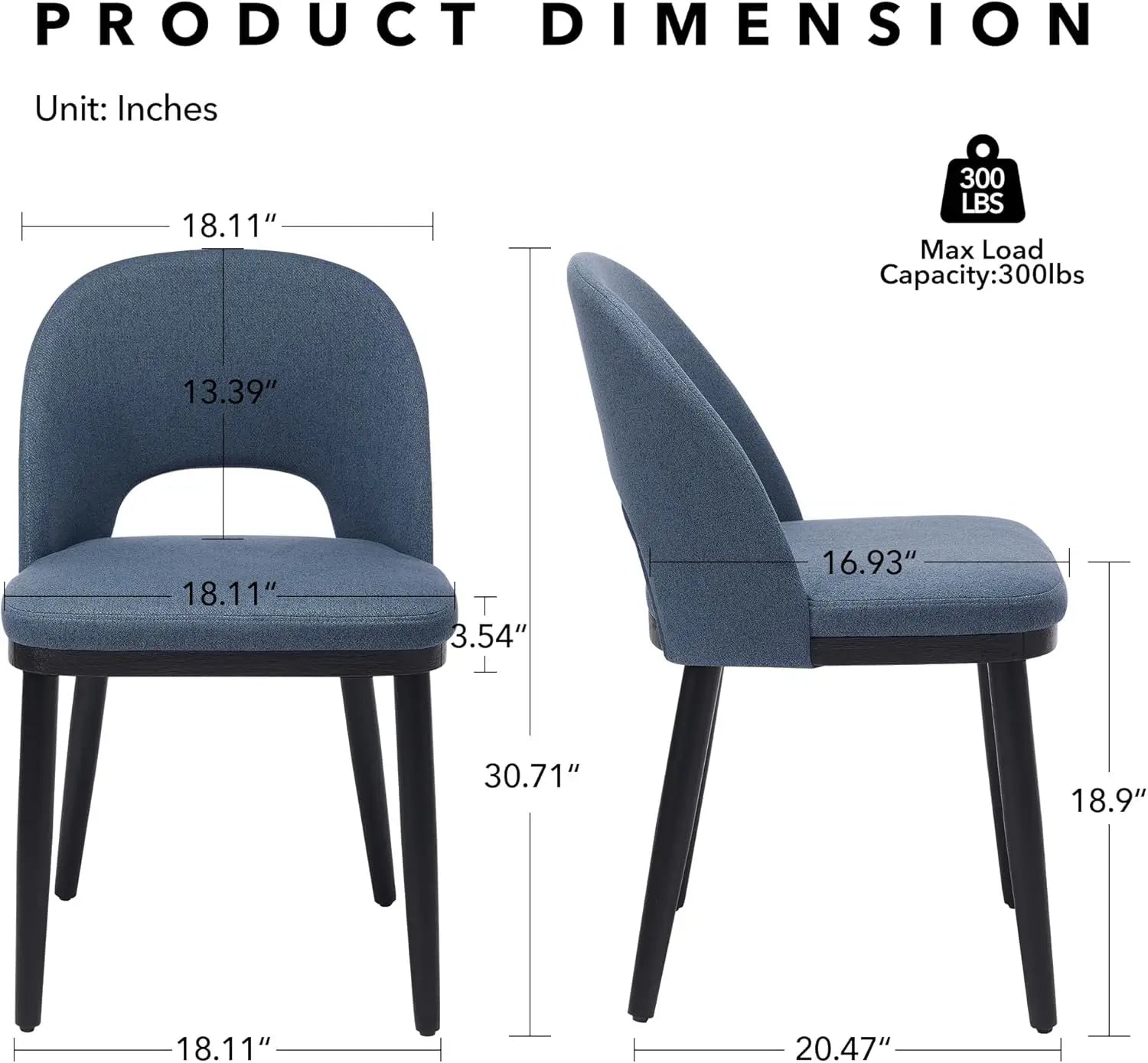 2 Upholstered Curved Backrest Wood Leg