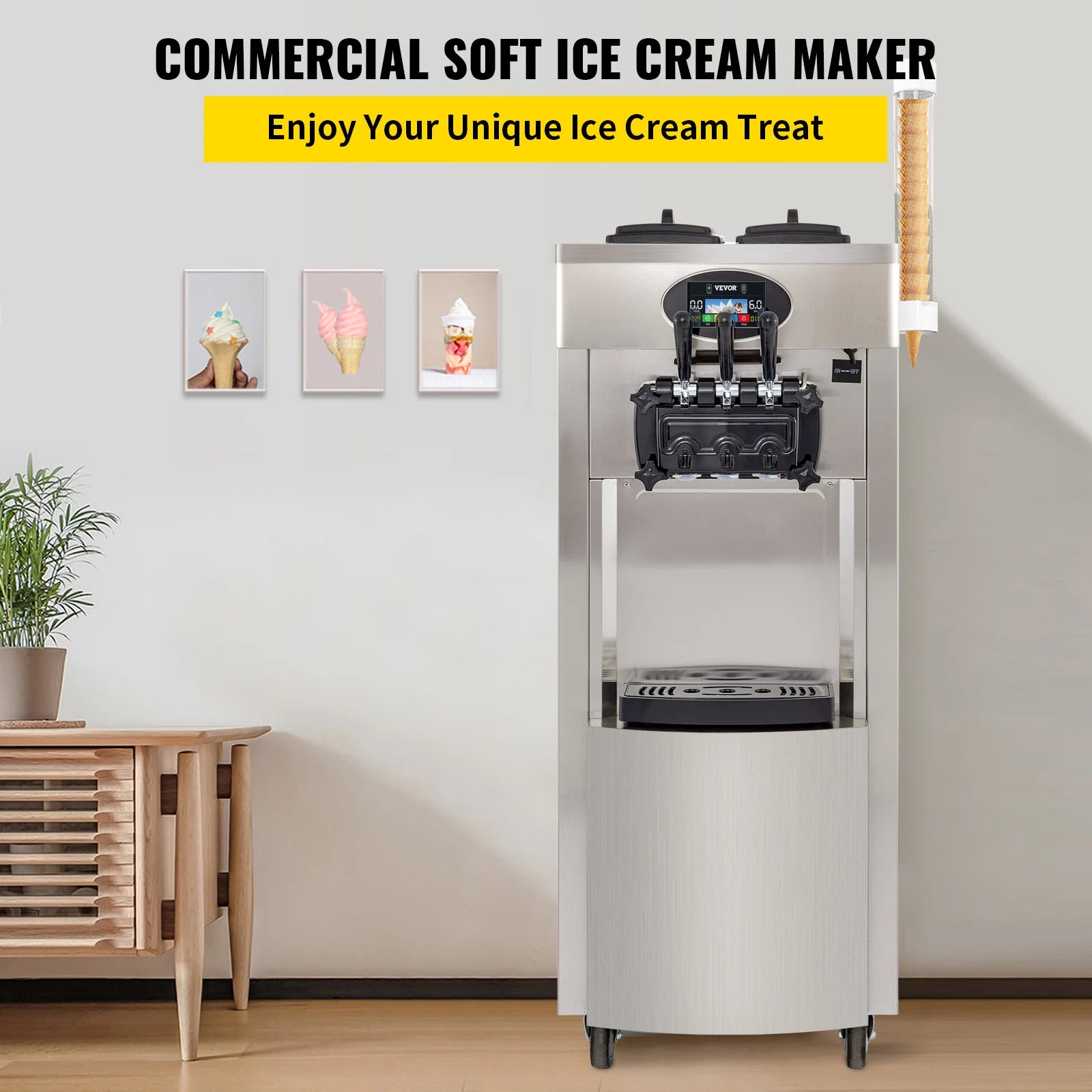 2200W Commercial Soft Ice Cream Machine 3 Flavors