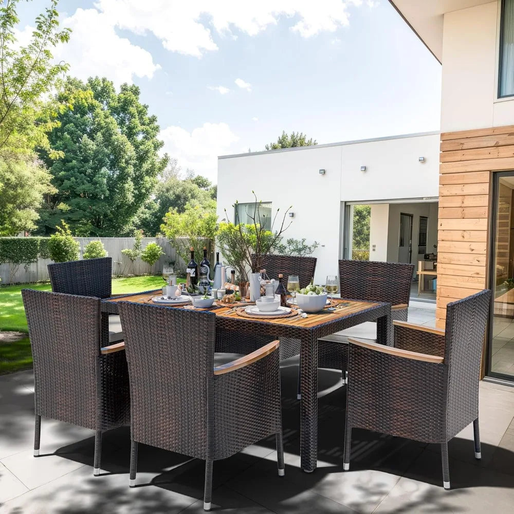7 Piece Wicker Patio Dining Set