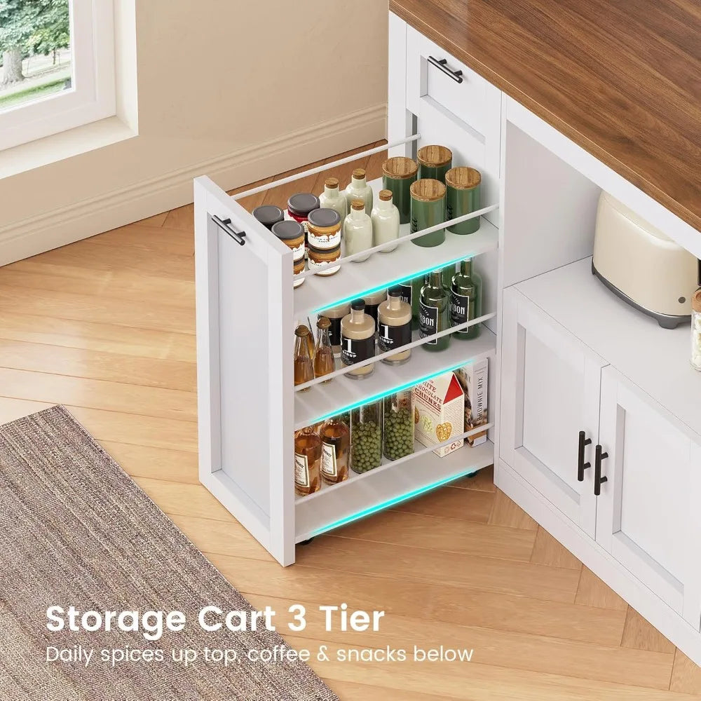 47.2X71" Pantry Cabinet W/Charging Station/LED Light/Microwave Stand,
