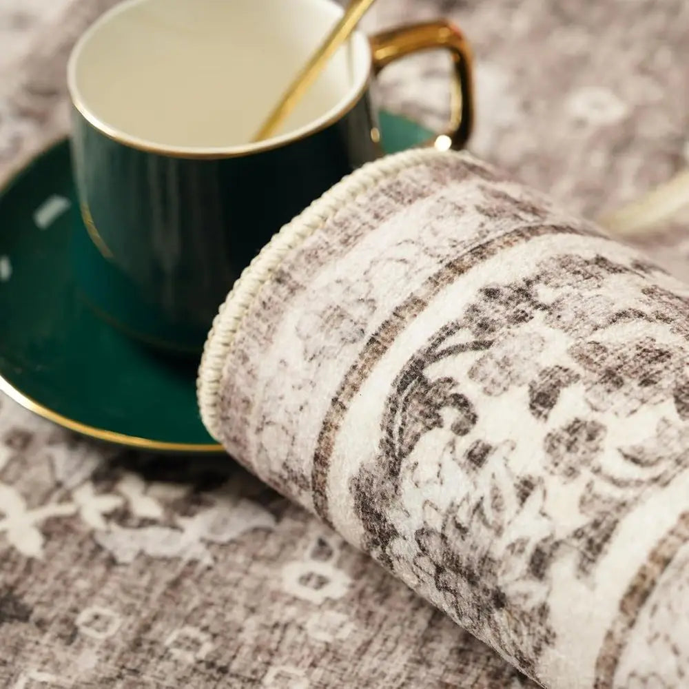 6' Circle Washable Oriental Floral Waterproof
