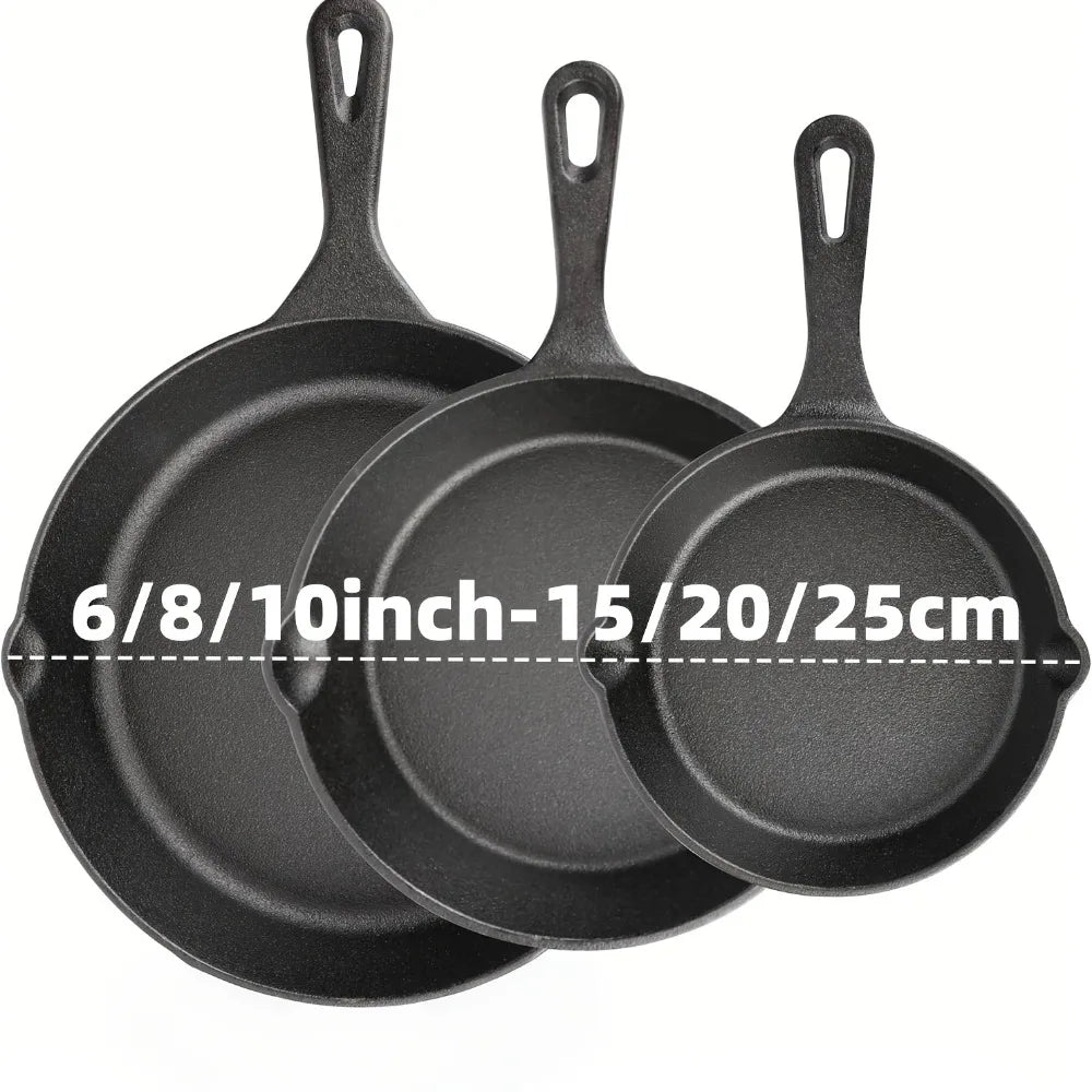 3PCS Cast Iron Skillet Set (6/8/10") Pre-Seasoned, Heavy-Duty