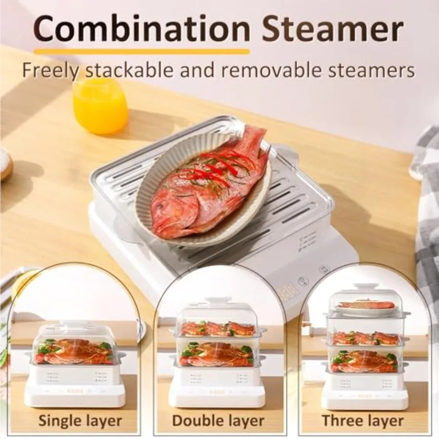 22L/23QT Electric Food Steamer 3 Layers 800W Commercial