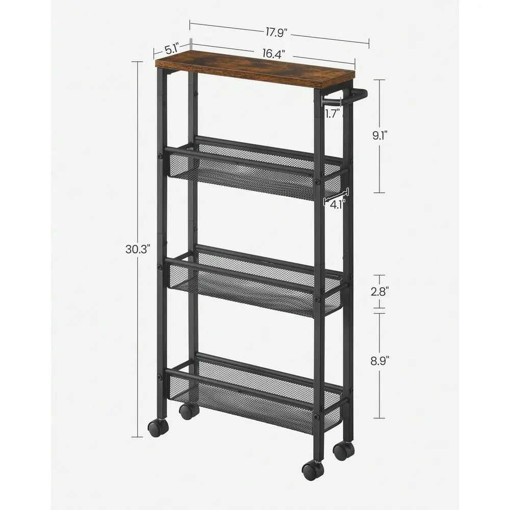 Slim Storage Cart, 4Tier Rolling Cart Tower